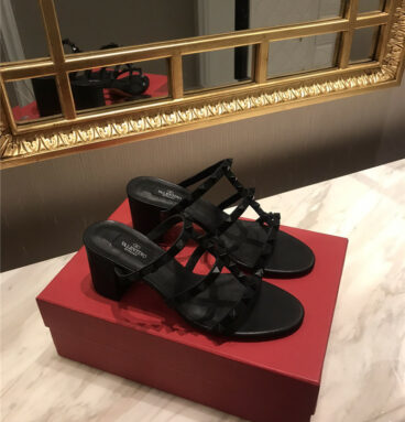 valentino block heel stud sandals slippers