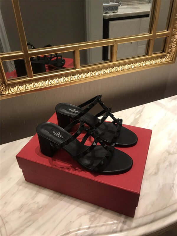 valentino block heel stud sandals slippers