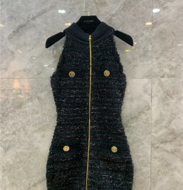 balmain tweed sleeveless zip dress
