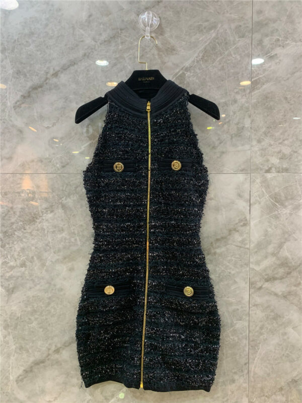 balmain tweed sleeveless zip dress