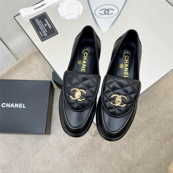 chanel classic diamond logo loafers