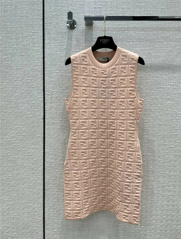 fendi pink embossed ff slim knit dress