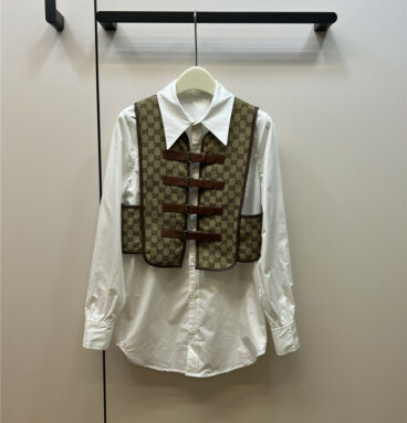 gucci leather button vest shirt two piece set