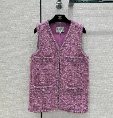 chanel pink purple tweed vest