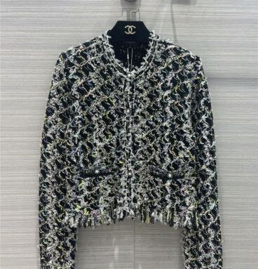 chanel sequined fringed knitted cardigan coat
