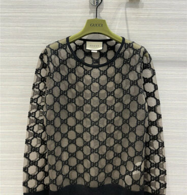 gucci embroidered mesh long sleeve top