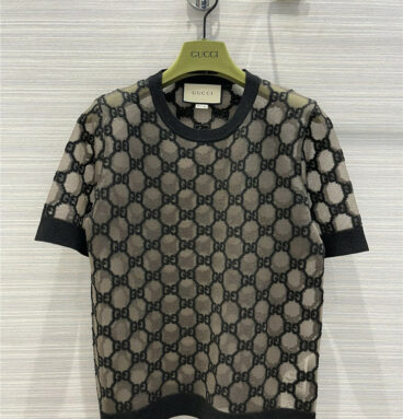 gucci embroidered mesh short sleeve top