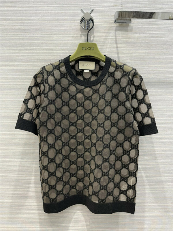 gucci embroidered mesh short sleeve top