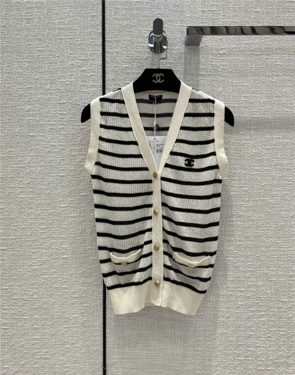 chanel striped knitted vest cardigan