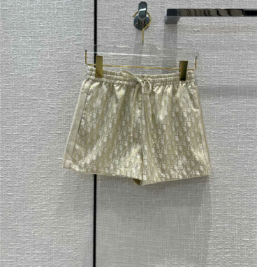 dior gold logo silk jacquard shorts