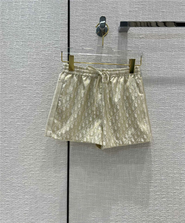dior gold logo silk jacquard shorts