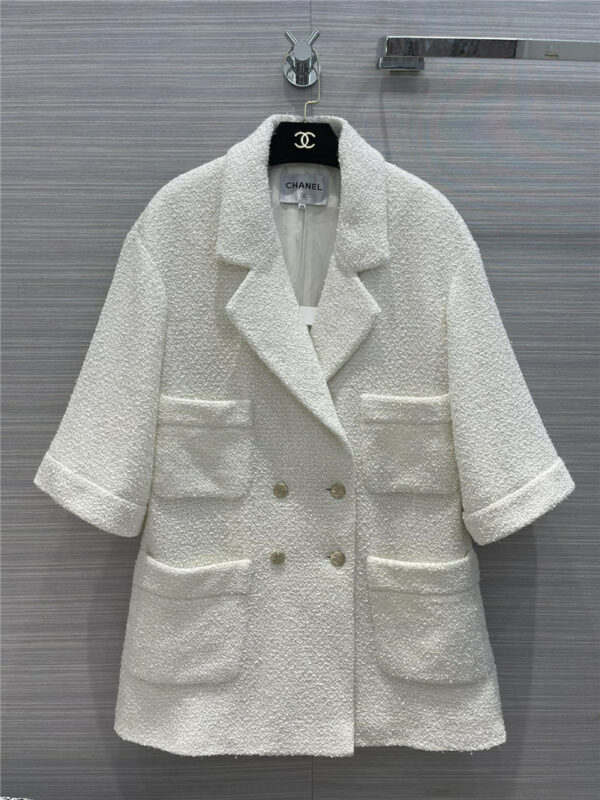 chanel mid length white coat