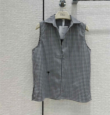 dior blue and white checked vest shirt