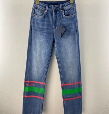 prada lettering embroidery jeans