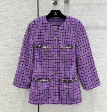chanel purple tweed coat