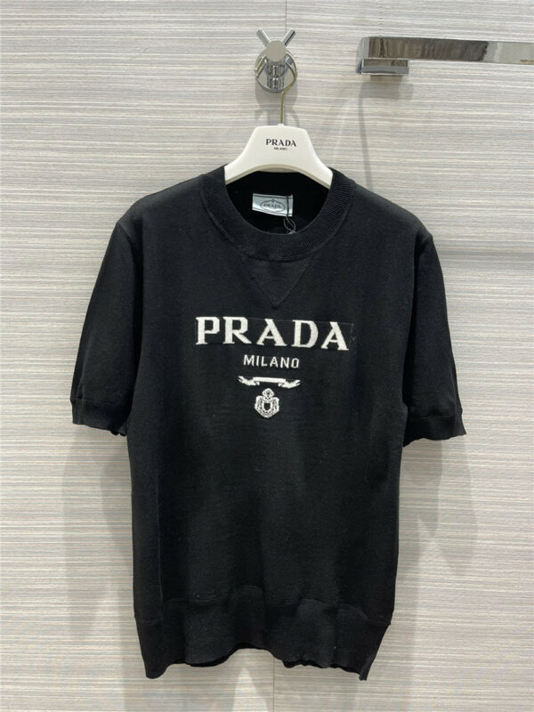 prada wool logo lettering short sleeve top