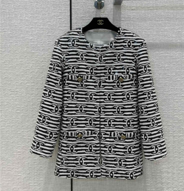 chanel logo striped sequin embroidered coat
