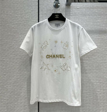 chanel bronzing embroidery print t shirt