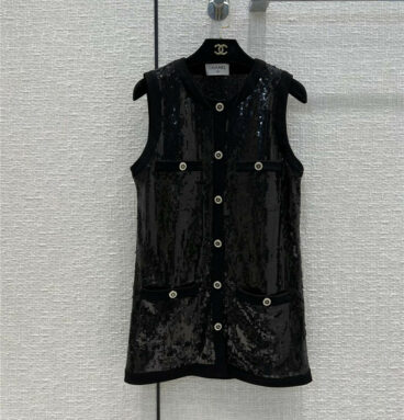 chanel white sequin embroidered vest dress
