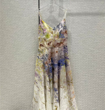 zimm Holiday Blue Floral Print Slip Dress