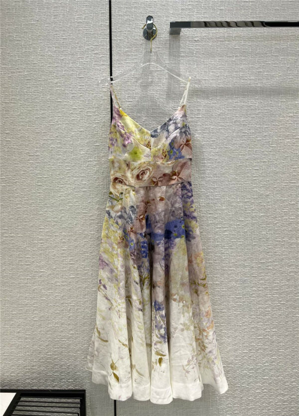 zimm Holiday Blue Floral Print Slip Dress
