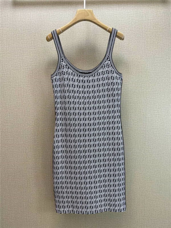 fendi FF letter jacquard knit slip dress