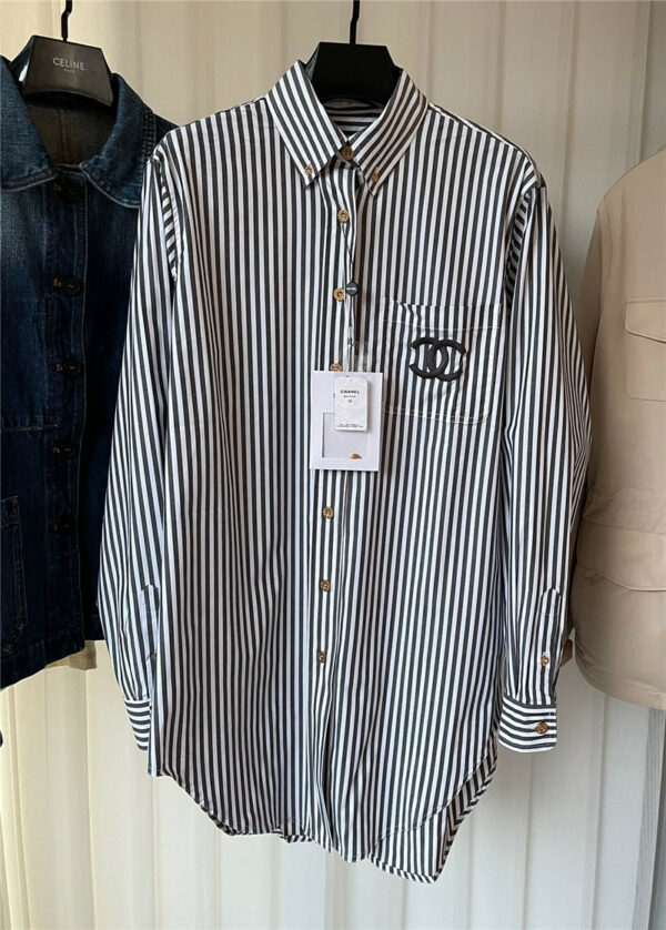 chanel embroidered striped shirt
