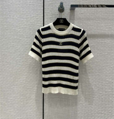 chanel striped short sleeve sweater