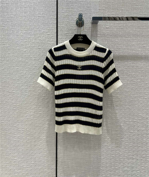 chanel striped short sleeve sweater