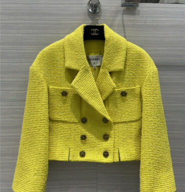 chanel woven tweed bright yellow coat