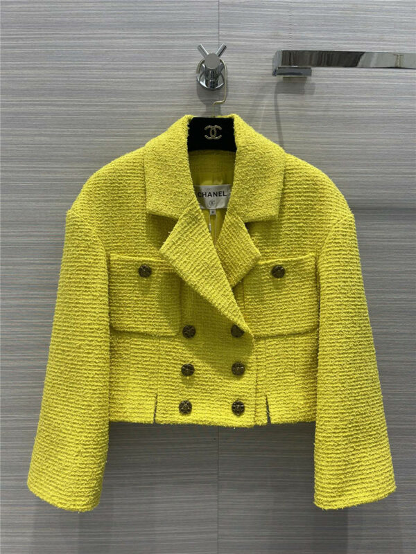 chanel woven tweed bright yellow coat