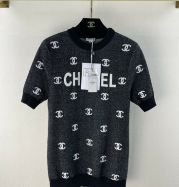 chanel logo knit short-sleeve top