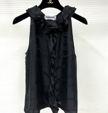 chanel coco lettered silk sleeveless shirt