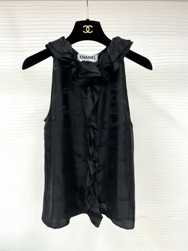chanel coco lettered silk sleeveless shirt