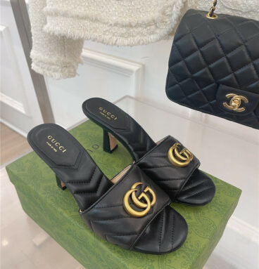 gucci gg buckle high heel slippers