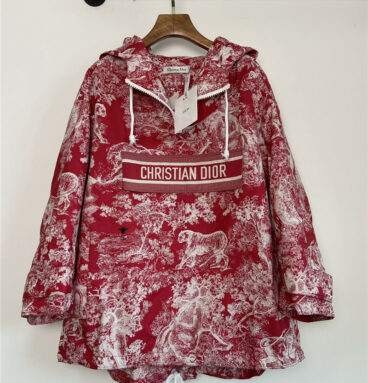 dior jacquard red animal print hooded trench coat