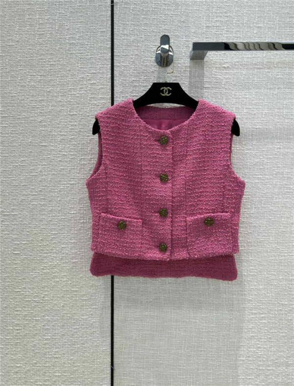 chanel rose-pink woven tweed vest coat