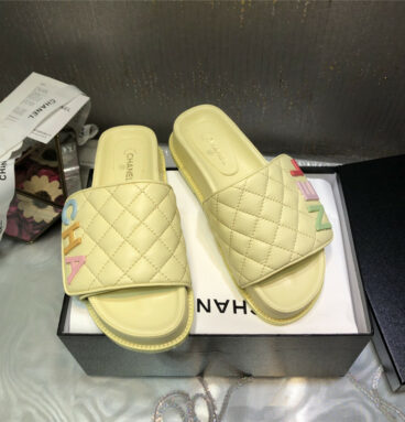 chanel embroidery thick bottom hook and loop slippers