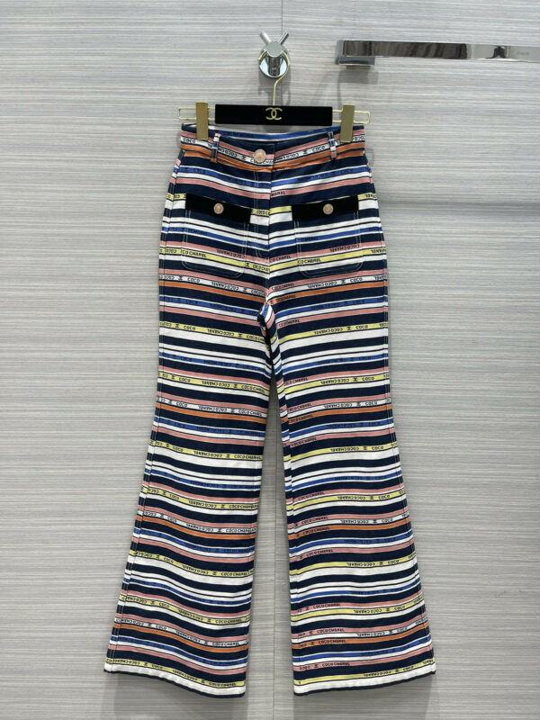 chanel striped coco denim trousers