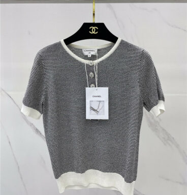 chanel striped crew neck knitted top