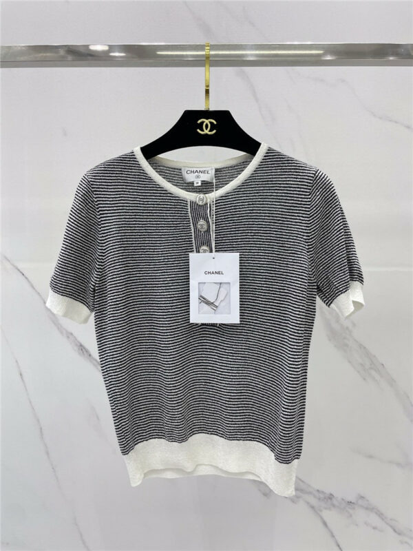 chanel striped crew neck knitted top