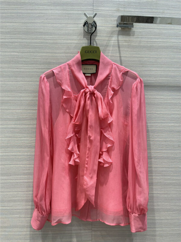 gucci pink ruffle bow tie shirt