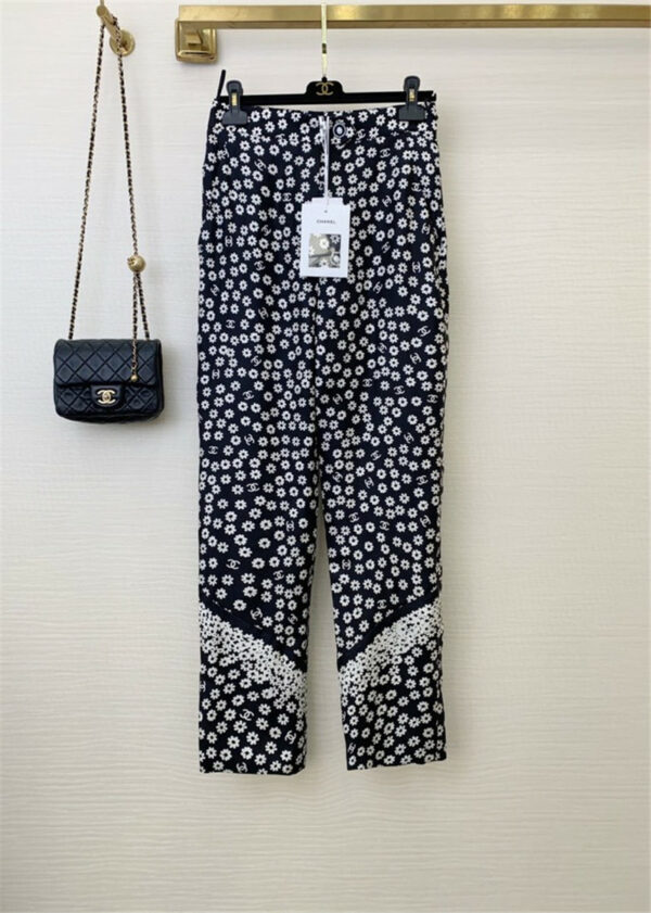 chanel floral print trousers
