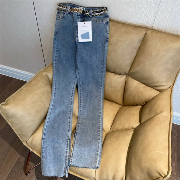 chanel pearl belt jeans