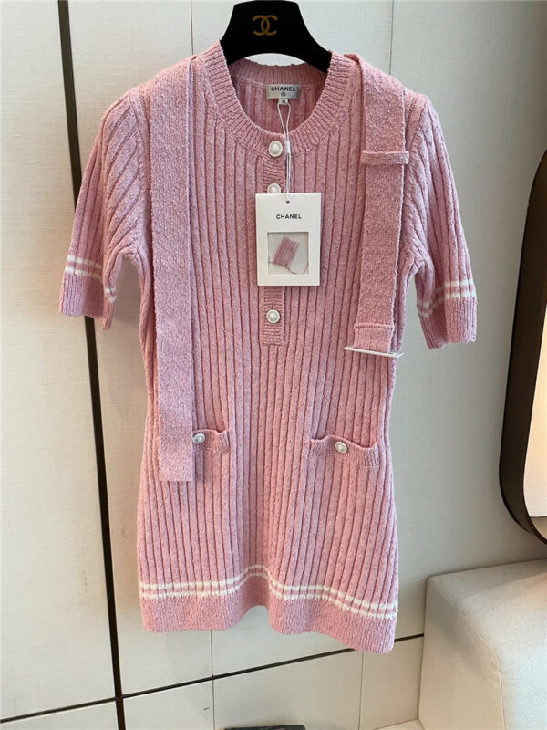 chanel pink belt dress