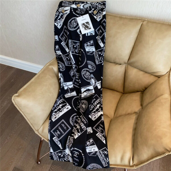 chanel black and white printed graphic straight-leg pants