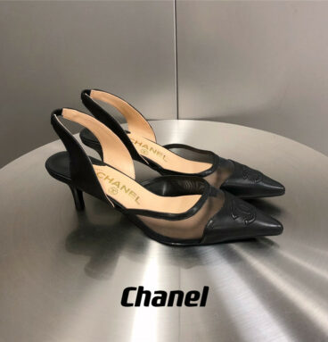 chanel mesh pointed toe cat heels