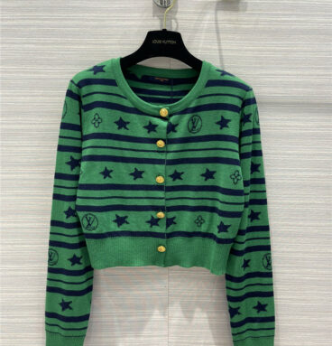 louis vuitton lv green striped star knitted cardigan