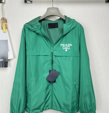 prada green hooded panel trench coat