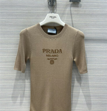 prada logo knitted short-sleeved top